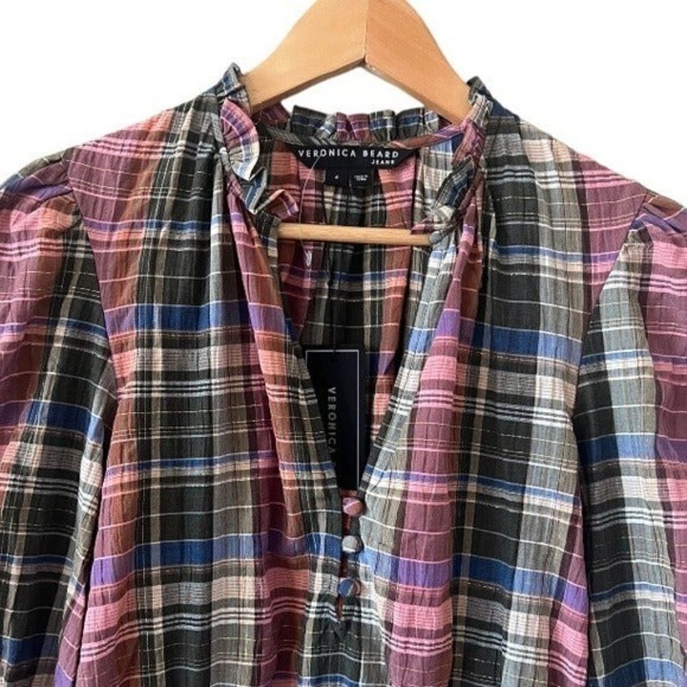 VERONICA BEARD Destiny Dress Plaid Ruffle Collar Size 4 NEW Demure Preppy - Picture 10 of 13